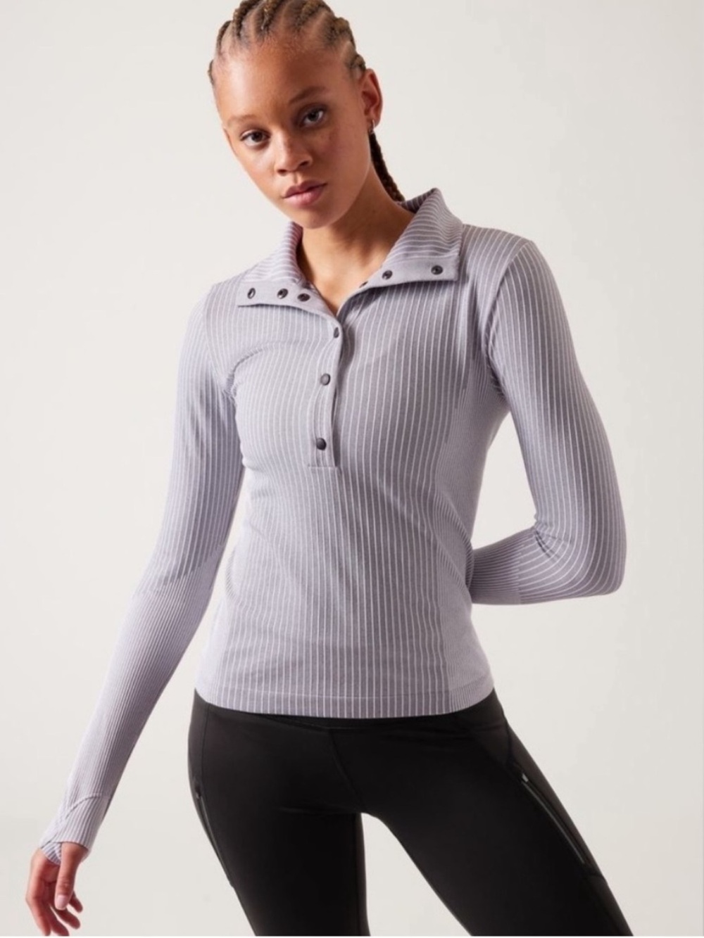 Athleta Flurry Seamless Henley In Grey/White Size Small